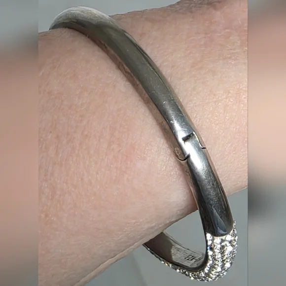 Sterling Silver Tested 925 Rhinestone Hinged Bangle Bracelet Vintage 13.6 Grams - Picture 8 of 12